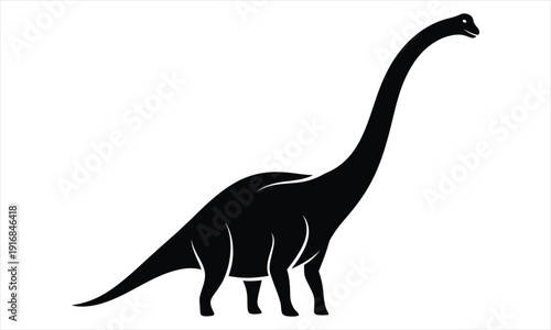 A black silhouette of a dinosaur standing isolated on white background