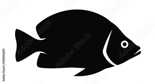 Simple black silhouette of a fish facing right with a distinct eye