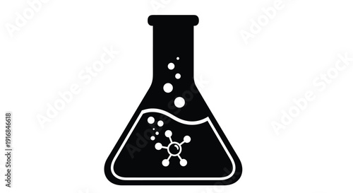Simple black silhouette of a conical flask with bubbling liquid inside