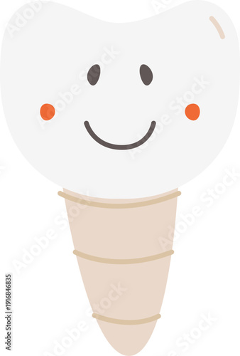 Tooth implant mascot with smile. Happy face character