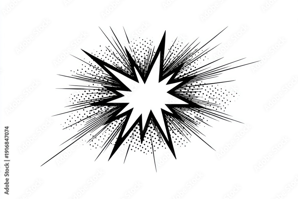 Obraz premium Radial explosion pattern with jagged edges and halftone dots