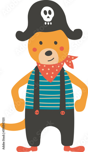 Pirate bear cute character. Sailing animal mascot
