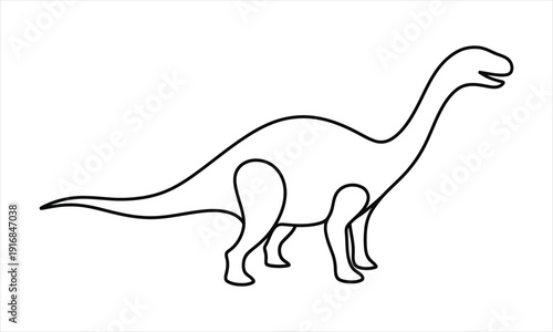 A black line drawing of a dinosaur on a white background