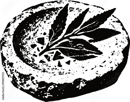 Rustic biscuit with fresh bay leaves and spices, natural herbal snack illustration