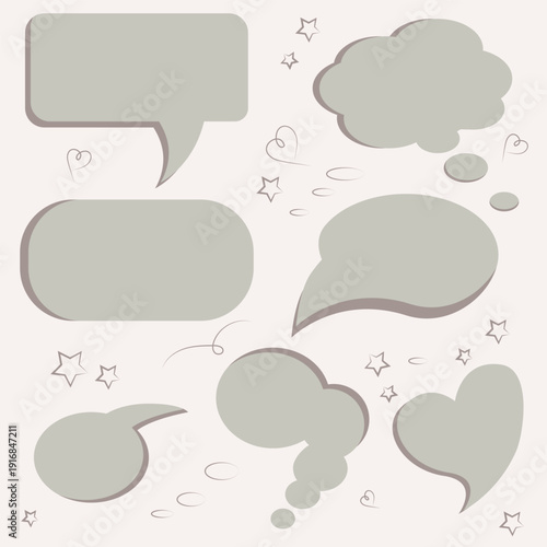 Hand-drawn sticker icons for writing inside, isolated on a light background, for stickers, icons, covers, and notebooks.