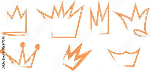 Six orange crown with brush stroke texture symbol royalty