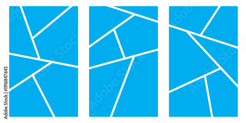 Image collage layout template. Blue mosaic mood board grid collection. Photo frame set. Photo album ideas for banners, posters, comic pages, flyers,