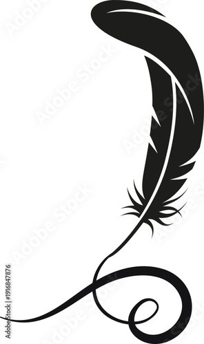 Ink quill calligraphy. Curly writing feather emblem