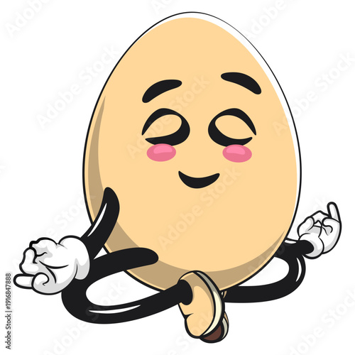 cute egg mascot character meditating, isolated vector illustration, work of hand drawn