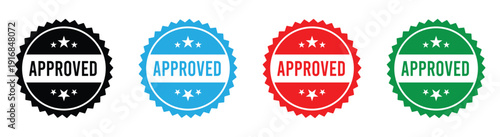 Set of colorful approved stamps with stars for verification and validation