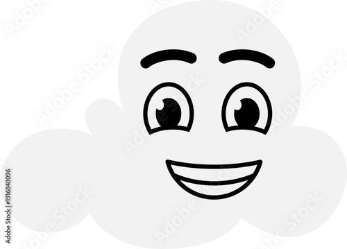 Fluffy cloud with wide grin smile emoji doodle