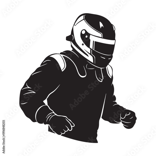 Racing Driver in Helmet and Suit Professional Motorsport Athlete Silhouette Vector Illustration