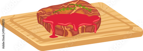 Steak on cutting board. Raw meat cooking icon