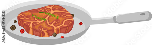 Roasted steak on frying pan cartoon cooking icon