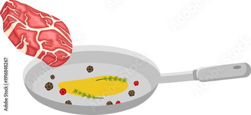 Frying steak process. Raw meat roasting icon