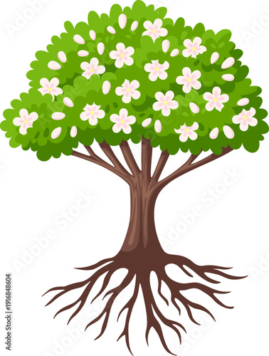 Tree blooming. Flower blossom on green plant icon