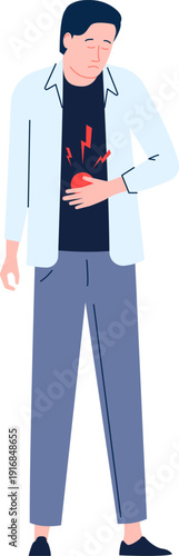 Abdominal pain concept. Man suffer from stomach ache