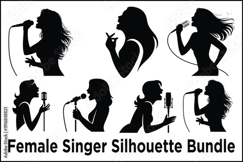 Female Singer Silhouette Bundle – Vocalist Performance Vector Set