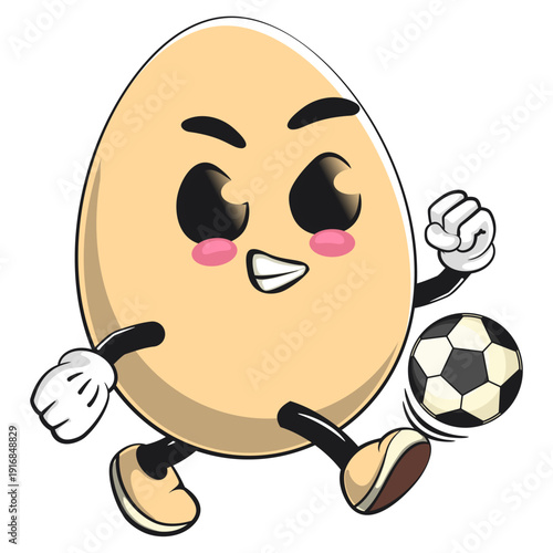 mickyrawjecky cute egg 0cute egg mascot character playing soccer football isolated vector illustration, work of hand drawn56.eps