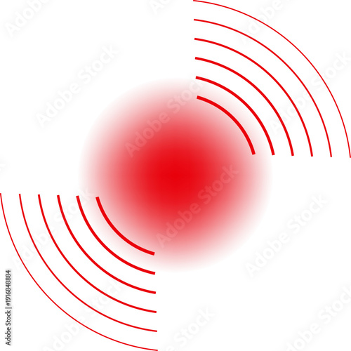 Radial red lines signal. Round sonar spot