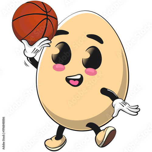 cute egg mascot character playing basketball, isolated vector illustration, work of hand drawn