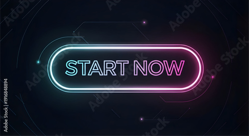 Vibrant neon button with start now text in modern design