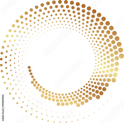 Golden spiral in halftone gradient style. Sparkle decoration