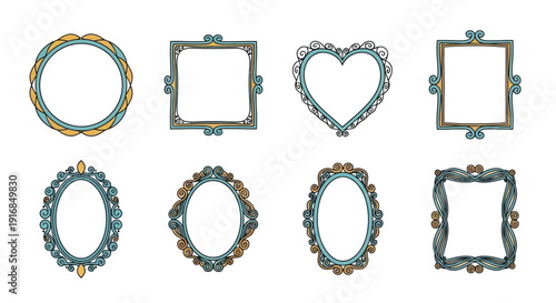 Four distinct frame shapes are shown twice in a decorative style
