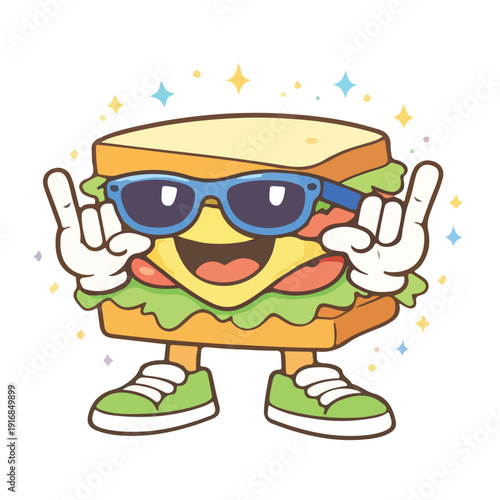 Cartoon Sandwich Character ASL “I Love You” Fun Vector