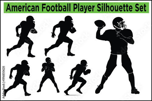 American Football Player Silhouette Set – Action Sports Vector Bundle