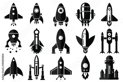 set of rocket icon silhouette line art vector illustration with a white background