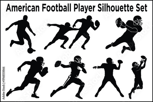 American Football Player Silhouette Set – Action Sports Vector Bundle