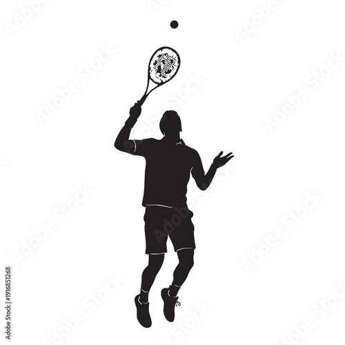 Tennis Player Silhouette Leaping to Serve a Ball Dynamic Action Pose for Sport Graphics and Athletic Event Illustrations