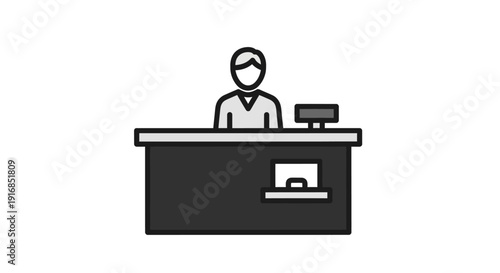 Modern flat vector icon portraying a service desk employee, suitable for illustrating customer support, reception, or administrative functions in various professional settings