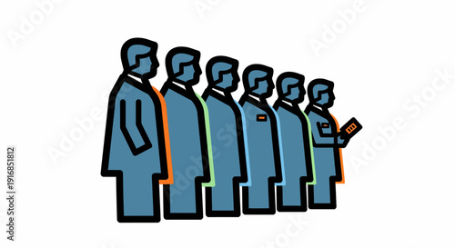 Organized line of business professionals presented as a modern flat vector illustration, symbolizing corporate structure, team collaboration, and sequential representation