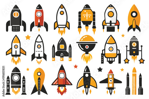 set of rocket icon silhouette line art vector illustration with a white background