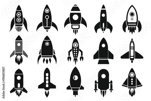 set of rocket icon silhouette line art vector illustration with a white background