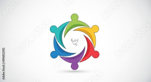 Vibrant abstract logo with interconnected human figures forming a circular shape