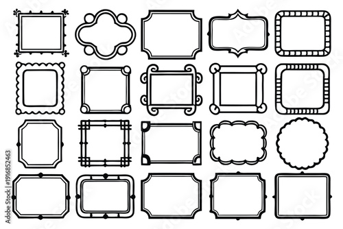 set of rectangle frames silhouette line art vector illustration with a white background