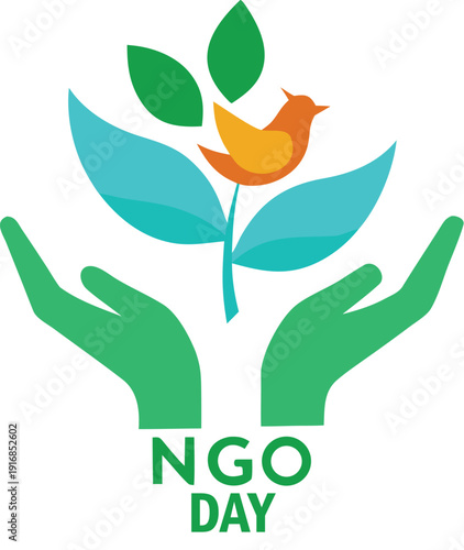 Adobe Illustrator Artwork  World ngo day global connections map with people icons and lines on blue continents
