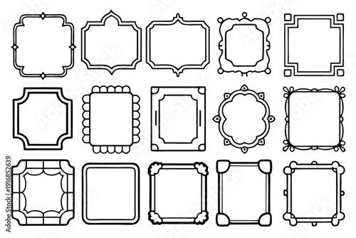 set of rectangle frames silhouette line art vector illustration with a white background