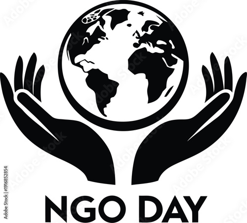 Adobe Illustrator Artwork  World ngo day global connections map with people icons and lines on blue continents
