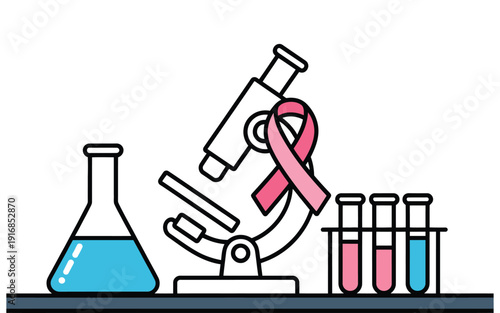 Researching Breast Cancer Microscopy, Scientific Analysis For Hope And Cure, Vector Illustration Representing Cancer Cells Laboratory Research Medical Science And Oncology Studies For Awareness 
