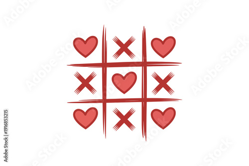 Valentines Day Tic Tac Toe Game Board with Hearts and Xs valentine love romance