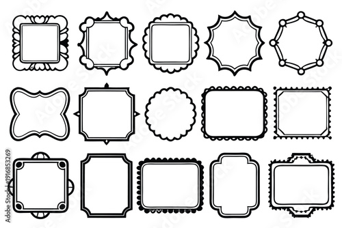 set of rectangle frames silhouette line art vector illustration with a white background
