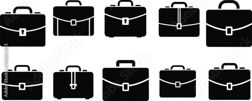 Black silhouette collection of professional business briefcases and office bags for corporate work formal career fashion and executive commerce concept