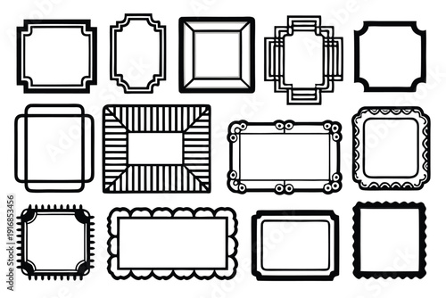 set of rectangle frames silhouette line art vector illustration with a white background