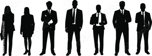 Business professionals silhouettes, corporate men and women standing, teamwork concept, diversity in workplace, leadership, organizational unity, office culture, collaboration, success