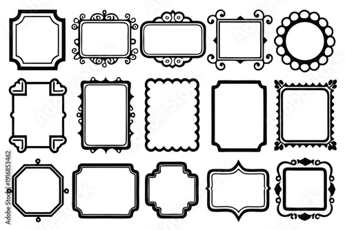 set of rectangle frames silhouette line art vector illustration with a white background