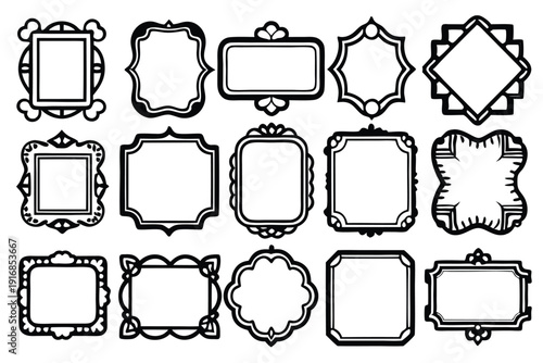 set of rectangle frames silhouette line art vector illustration with a white background